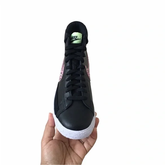 Nike Blazer Mid Black and Pink Leopard Print Sneakers - Picture 4 of 7